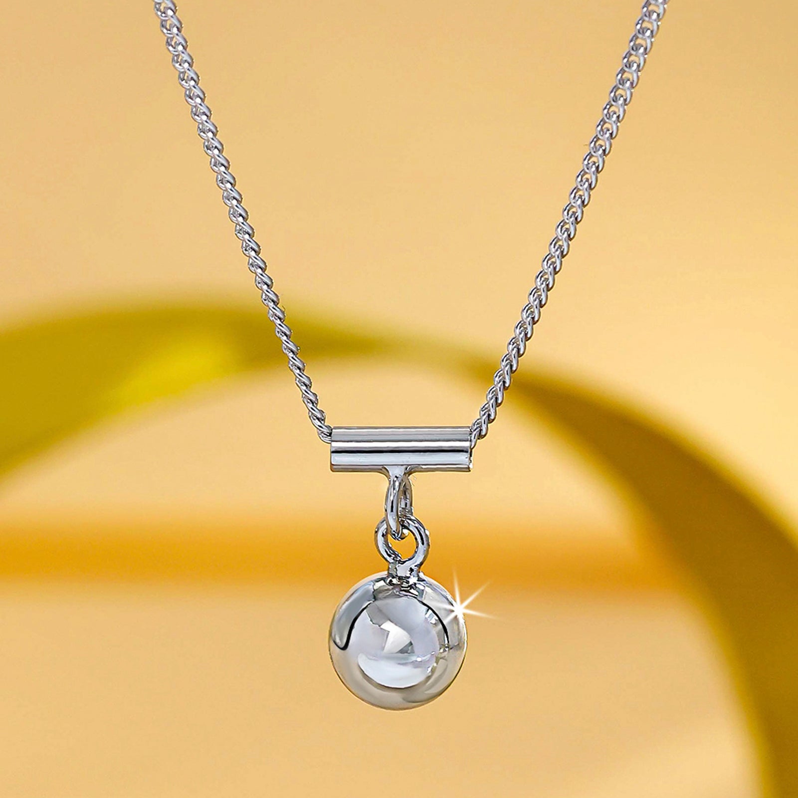 Silver Necklaces - Sphere Charm Necklace For Women – 925 Sterling Silver Rhodium Plated