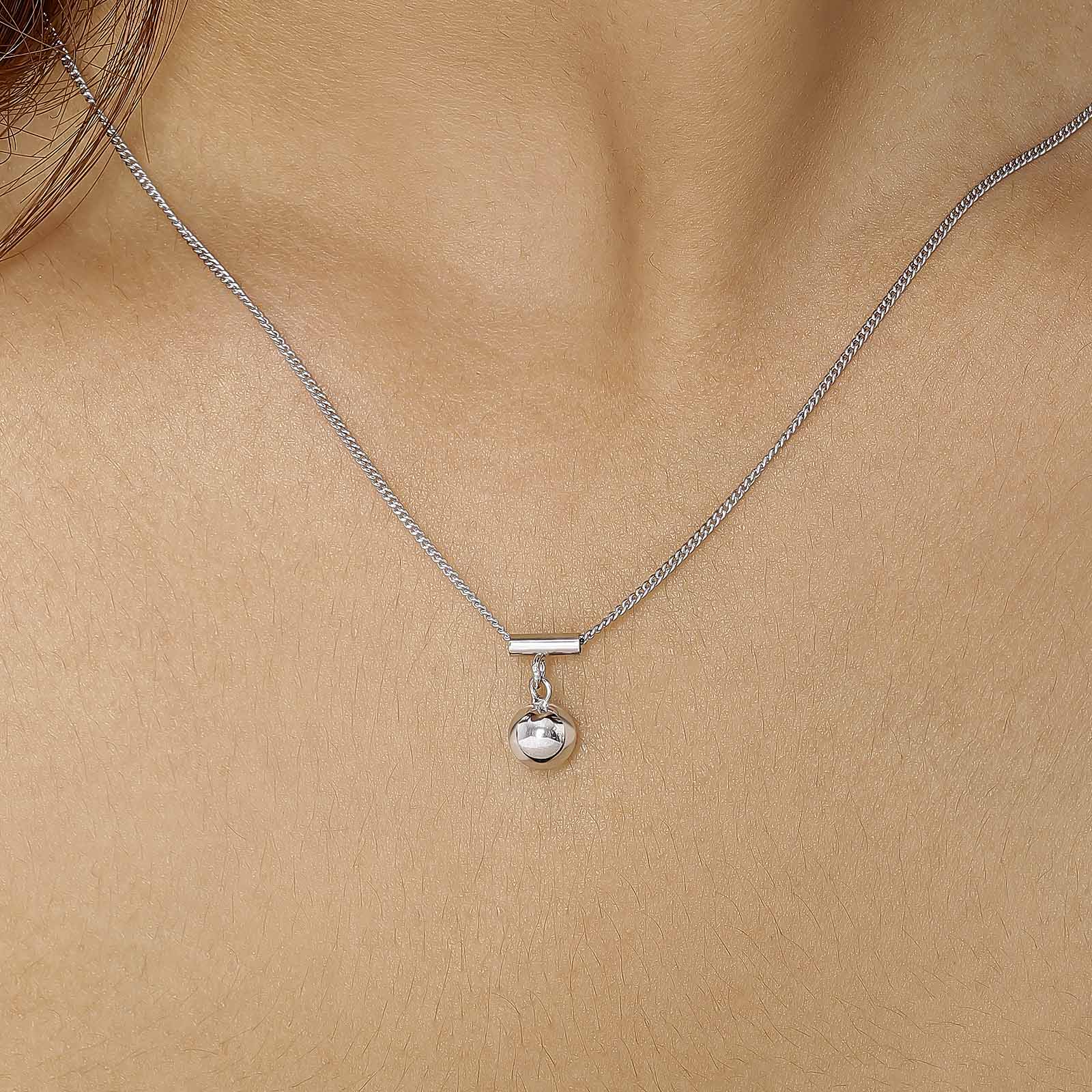 Uncategorized - Sphere Charm Necklace For Women – 925 Sterling Silver Rhodium Plated